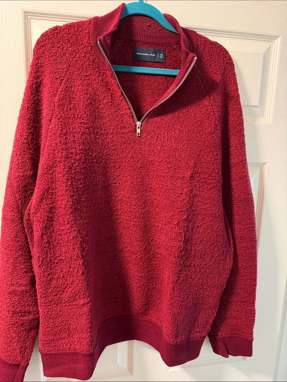 Abercrombie & Fitch Men's Deep Red Quarter-Zip Fleece Pullover